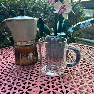 Starbucks 2021 Holiday glass mug with purple confetti glitter handle